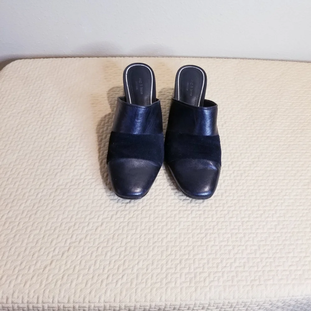 Rag and bone black leather and suede mule/clogs